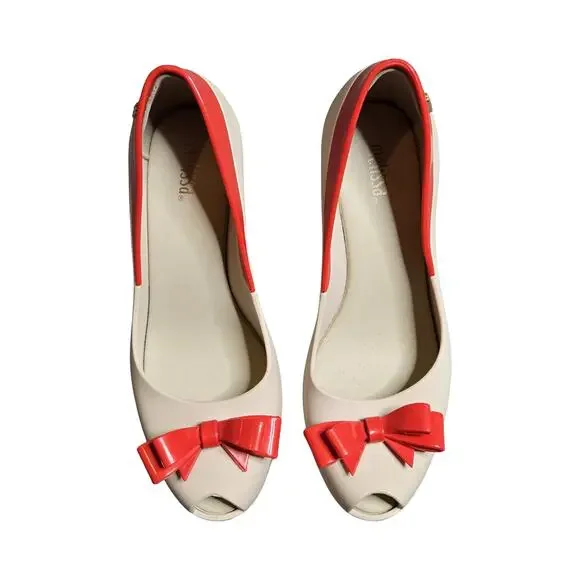 Melissa Peep Toe Wedge With Red Bow Size: 8 - Picture 1 of 5